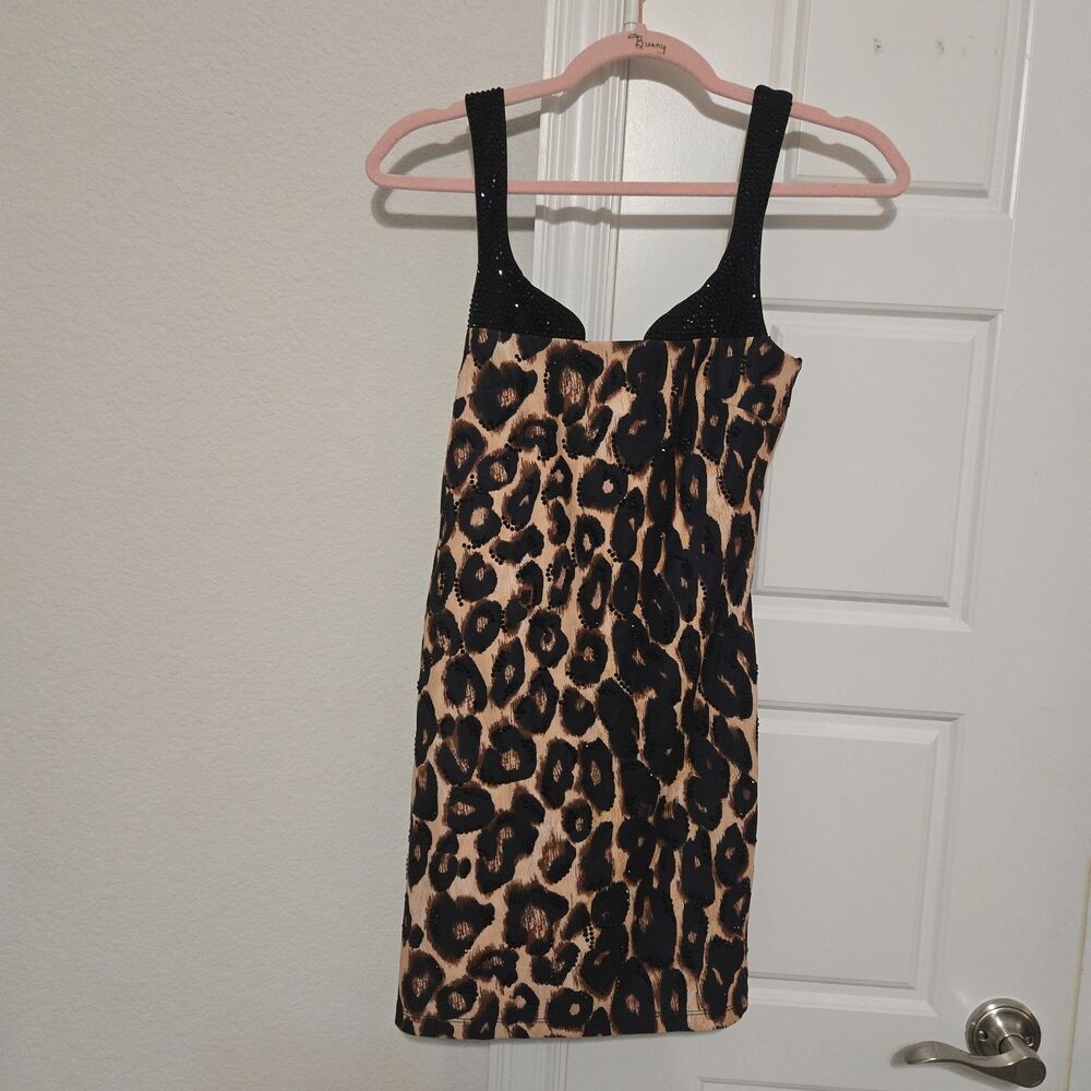 Seni & Cade Mini Dress Women S Leopard Animal Rhinestone HOCO Sequin Bodycon NWT - Picture 2 of 9